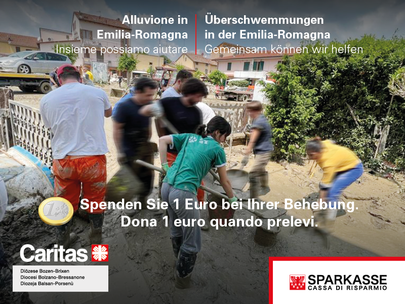 Spendenaktion an Sparkasse-Geldautomaten für Unwetteropfer in Emilia Romagna