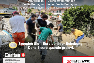 Spendenaktion an Sparkasse-Geldautomaten für Unwetteropfer in Emilia Romagna